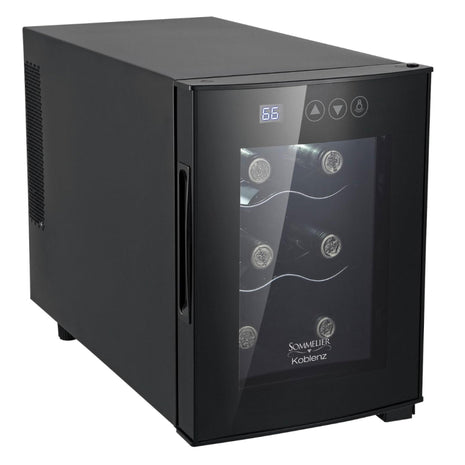 Koblenz EVFK-06 6-Bottle Free Standing Single Zone Fridge and Chiller, Wine | Thermoelectric Wine Cooler with Digital Display and Touch Controls, Black, Wine Bottles, EVFK-06, Great Value, For Gifts