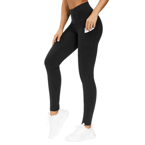 THE GYM PEOPLE Thick High Waist Yoga Pants with Pockets, Tummy Control Workout Running Yoga Leggings for Women (Medium, Black)