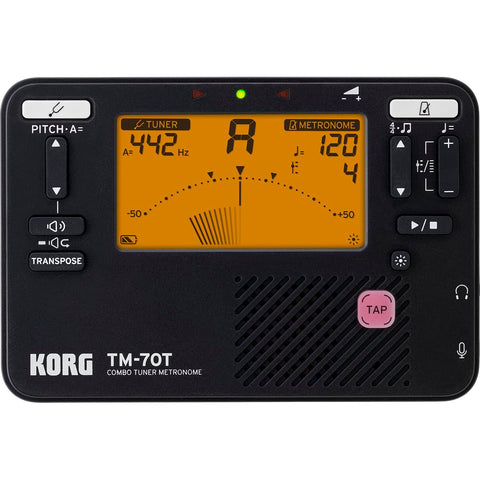 Korg TM-70T Tuner and Metronome w/ Sound Out Mode, Transpose Mode, and Chromatic Mode - Black