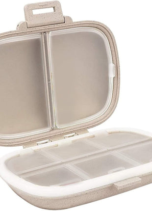 Holii Travel Pill Organizer, 8 Compartments Portable Pill Case, Daily Pill Box to Hold Vitamins, Small Pill Container for Pocket Purse Medicine Organizer(Khaki)
