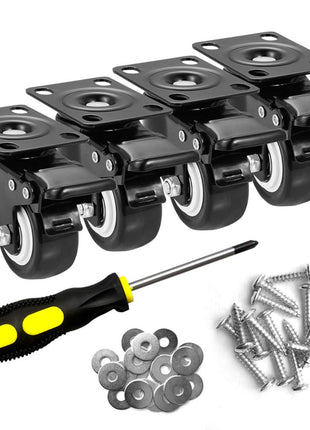 ASHGOOB 2 inch Caster Wheels Set of 4, Heavy Duty Casters with Brake, No Noise Locking Polyurethane (PU) Wheels, Swivel Plate Castors Pack 4