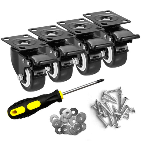 ASHGOOB 2 inch Caster Wheels Set of 4, Heavy Duty Casters with Brake, No Noise Locking Polyurethane (PU) Wheels, Swivel Plate Castors Pack 4