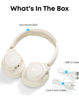 Soundcore by Anker Q20i Hybrid Active Noise Cancelling Headphones, White | Over-Ear, Bluetooth, 40H ANC Playtime, Hi-Res Audio, Big Bass, Transparency Mode, Customize via App, Travel, Home, Office