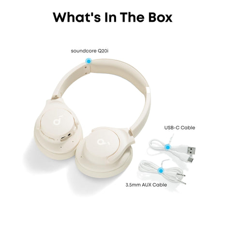 Soundcore by Anker Q20i Hybrid Active Noise Cancelling Headphones, White | Over-Ear, Bluetooth, 40H ANC Playtime, Hi-Res Audio, Big Bass, Transparency Mode, Customize via App, Travel, Home, Office