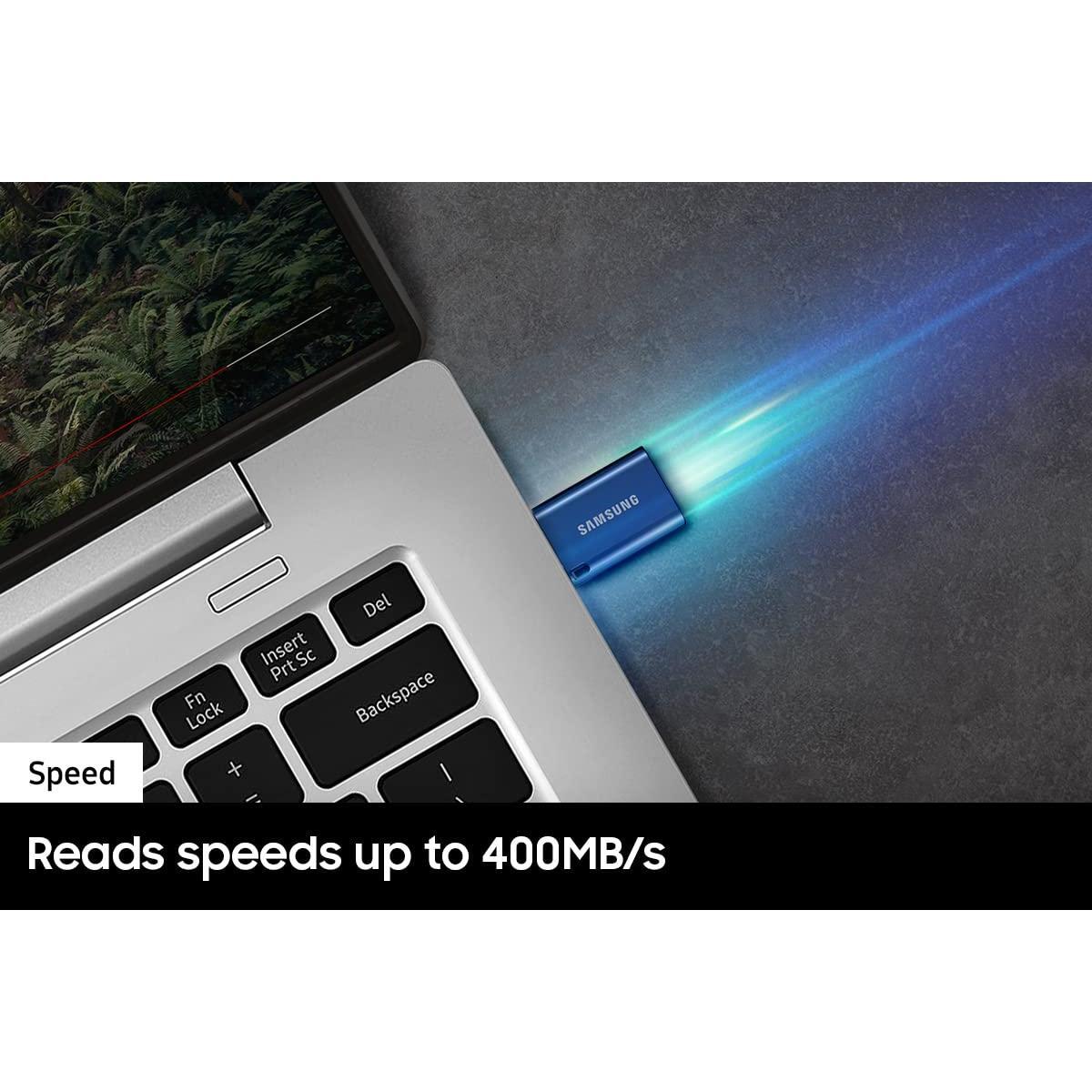 Samsung Type-C USB Flash Drive, 128GB, Transfers 4GB Files in 11 Secs w/Up to 400MB/s USB 3.2 Gen 1 Read Speeds, Compatible w/USB 3.0/2.0, Waterproof, 2022, Blue, MUF-128DA/AM