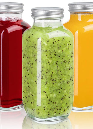 umud Juice Bottles with Lids, 16 Oz, Set of 3 | Clear Glass Jars with Caps, Reusable Empty Drink Containers, For Juicing, Smoothies, Water, Milk, Kombucha Storage