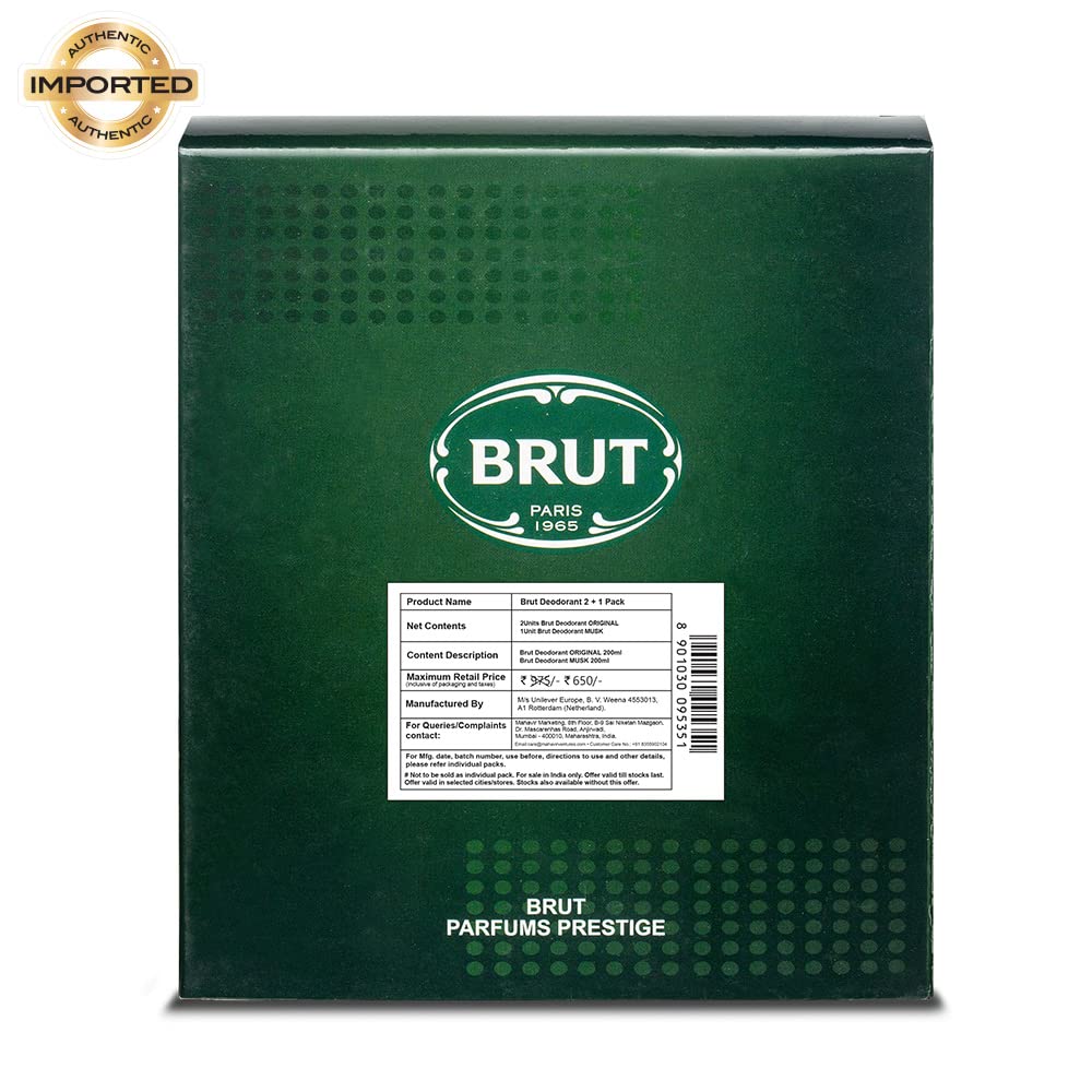 Brut Original and Musk Deodorant Spray for Men, Long-Lasting Masculine Fragrance, Imported, 200 ml (Buy 2 Get 1)