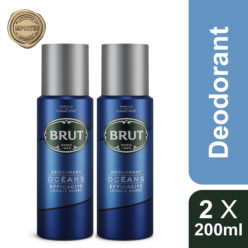 Brut Ocean Deodorant Body Spray for Men, Masculine Long-Lasting Deo with Fresh, Aquatic Fragrance, Imported, Deo Combo Pack of 2 (200ml Each)