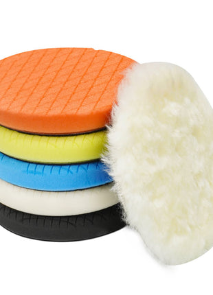 Autolock 5" Buffing Polishing Pads, 6Pcs 140mm Face for 5Inch Backing Plate | Compound Buffing Sponge and Woolen Pads Cutting Polishing Pad Kit for Car Buffer Polisher, Polishing and Waxing