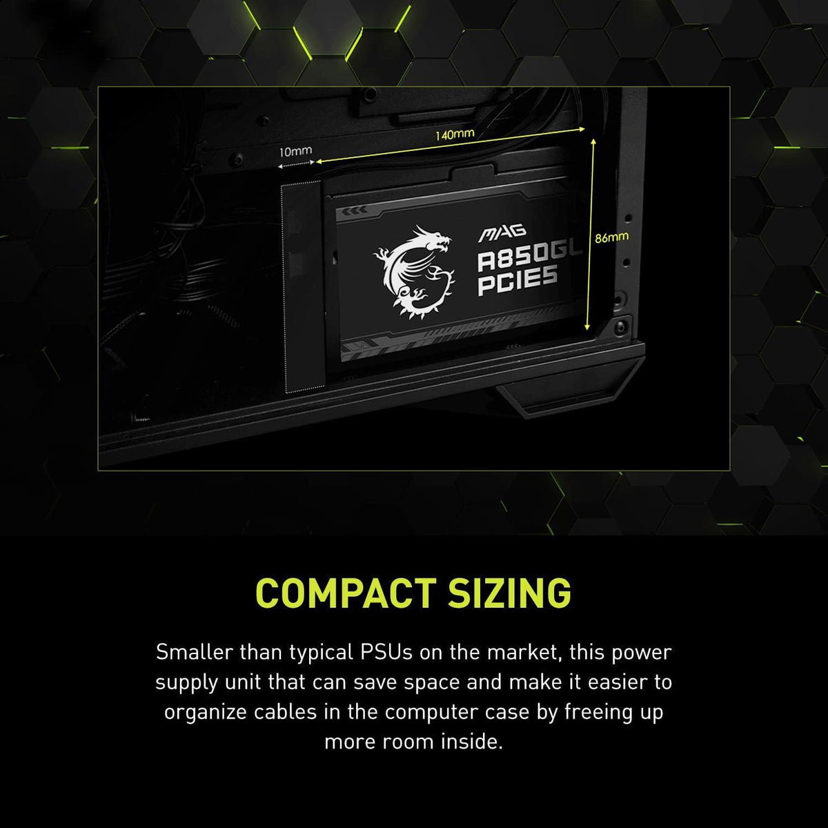 MSI MAG A850GL PCIE 5.1 & ATX 3.1 Gaming Power Supply - Full Modular - 80 Plus Gold Certified 850W - Compact Size - ATX PSU - 10 Year Warranty