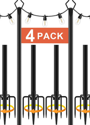 10Ft String Light Poles 4 Pack,Light Poles for Outside Lights,Outdoor with Fence Brackets Hanging Lights,Metal Stand Deck Patio Backyard