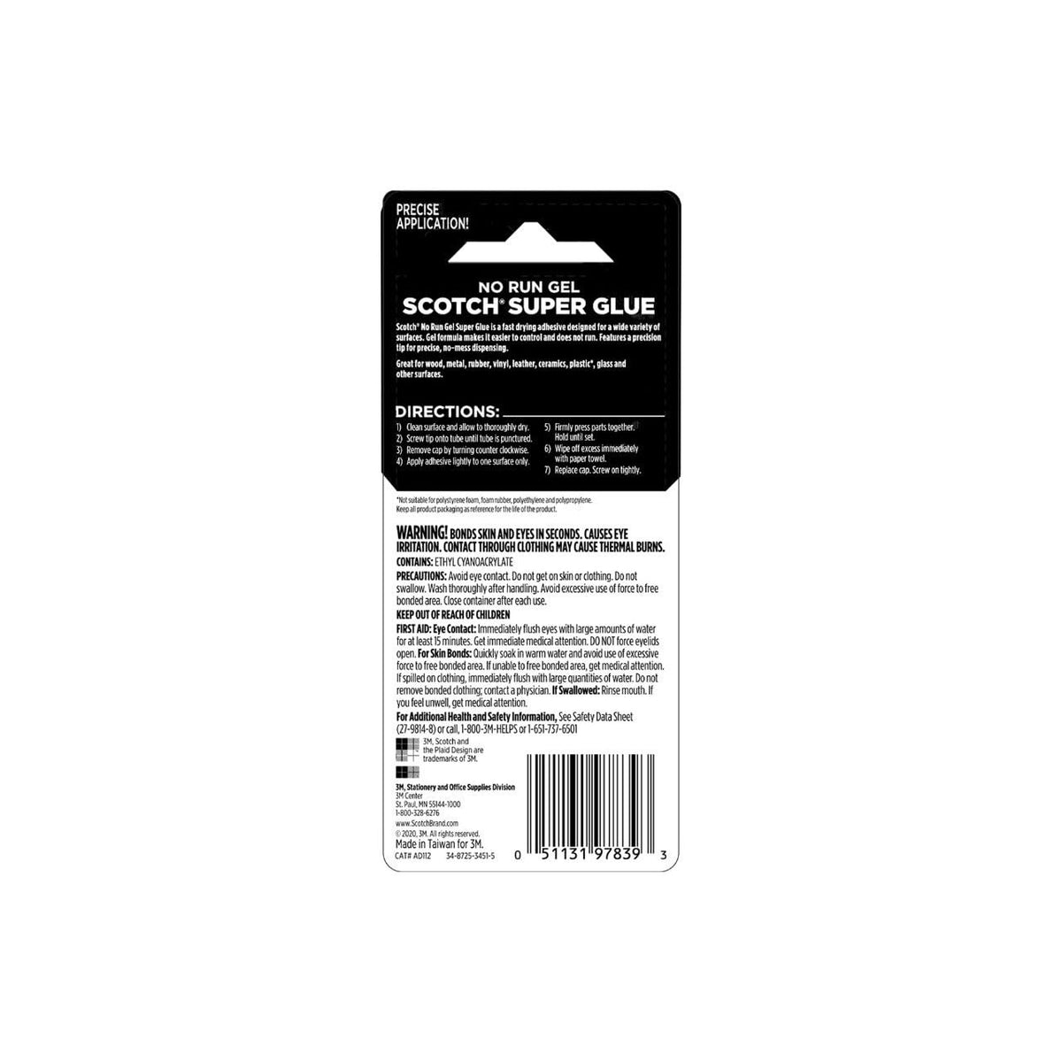Scotch Super Glue Gel, .07 oz, 2-Pack, Dries Quickly with a Permanent Hold (AD112)