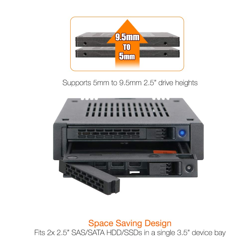 ICY DOCK 2 Bay 2.5 SAS/SATA HDD/SSD Mobile Rack for External 3.5” Bay | ExpressCage MB742SP-B