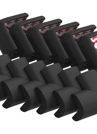 12 Pack Soft Corner Protector Baby Proofing Edge and Corner Guards, Safety Pre-Taped Rubber Foam Furniture Bumper for Fireplace, Table, Stair, Cabinet (Black)