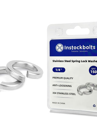 Instockbolt 1/4" Split Lock Washer, 18-8 (304) Stainless Steel Spring Lock Washer 150PCS
