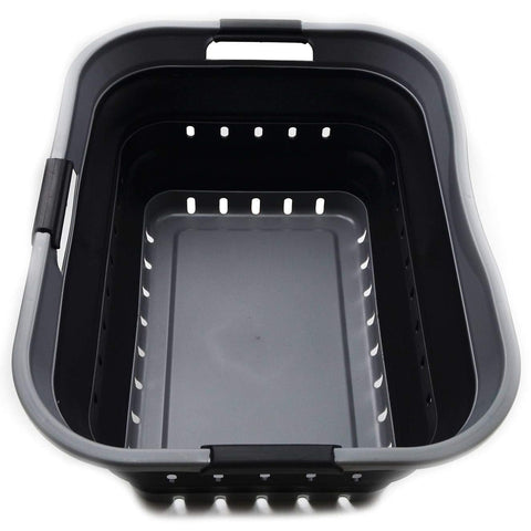SAMMART 42L Collapsible Plastic Laundry Basket - Foldable Pop Up Storage Container/Organizer - Space Saving Hamper/Basket (1, Grey/Black)