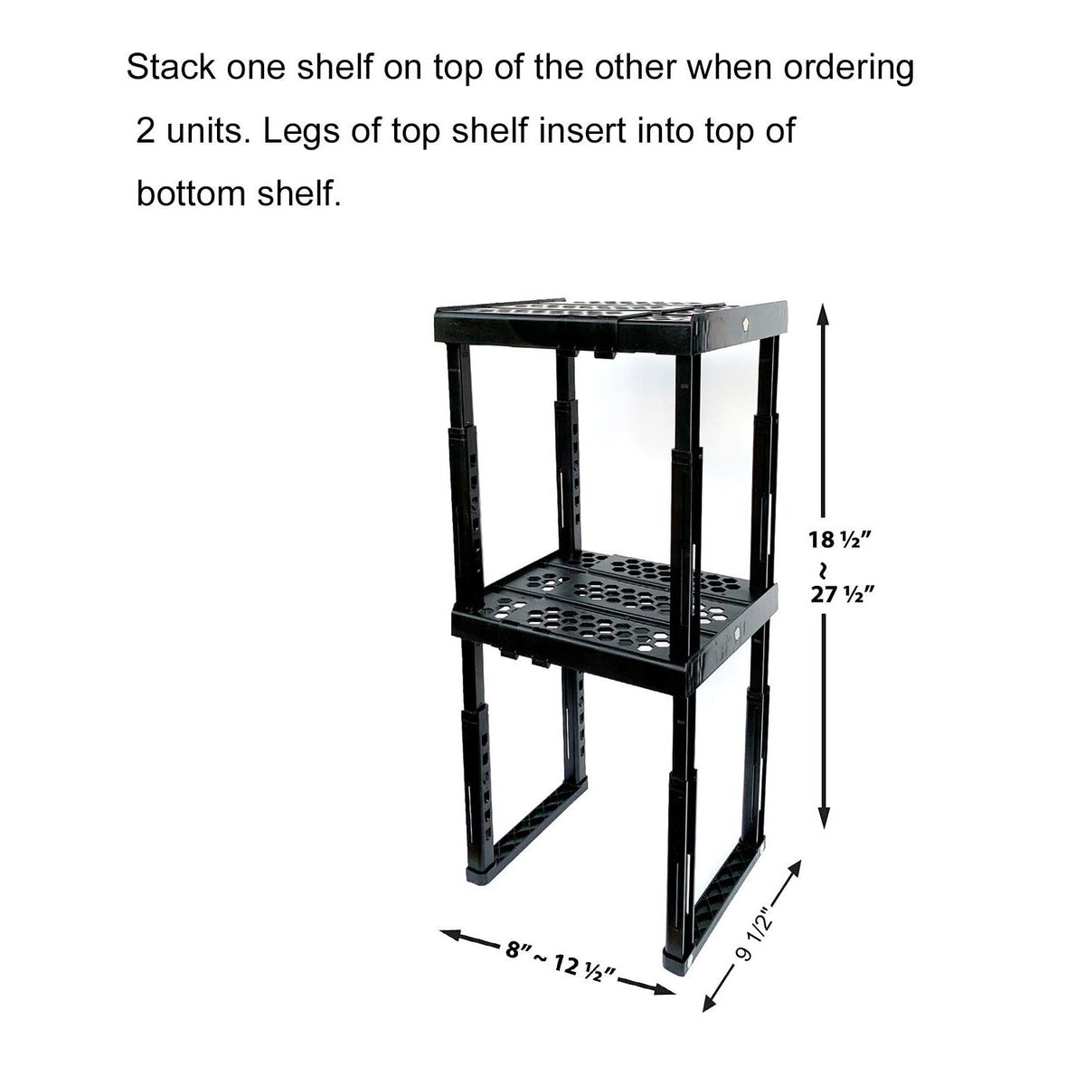 ABLinox Locker Organizer Shelf， Adjustable Width and Height, Ideal Locker for School, Office, and Gym Lockers (Black)