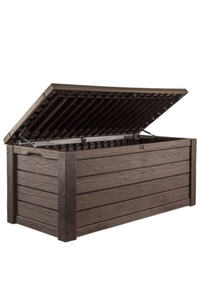 Keter 150 Gallon Resin Large Deck Box Organization and Storage Box for Patio, Outdoor Cushions, Garden Tools, Brown | Hydraulic Pistons, Resin, Weatherproof