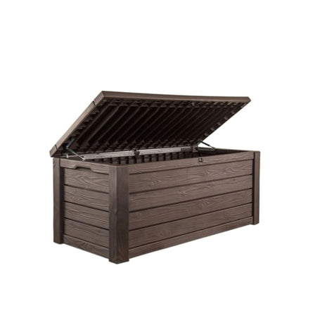Keter 150 Gallon Resin Large Deck Box Organization and Storage Box for Patio, Outdoor Cushions, Garden Tools, Brown | Hydraulic Pistons, Resin, Weatherproof