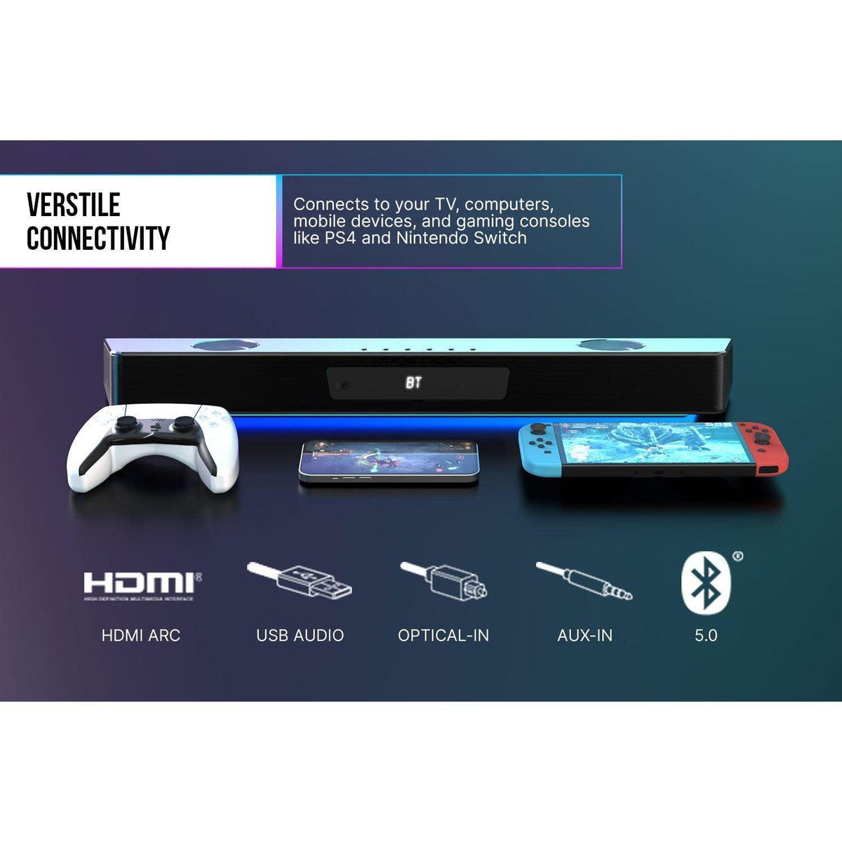 Creative Sound Blaster Katana V2X 5.1 Multi-Channel Gaming Soundbar with Compact Subwoofer, 180W Peak Power, ft Tri-Amplified 5-Driver Design, Super X-Fi Technology, and RGB Lighting