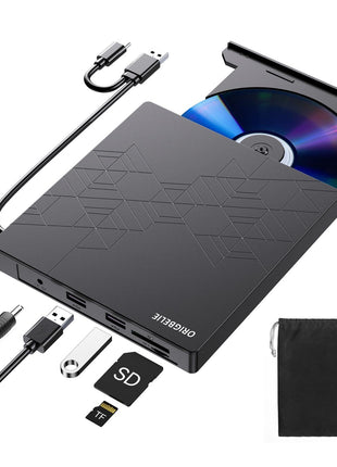ORIGBELIE External DVD Drive, CD Drive USB 3.0 Typle C CD/DVD ROM +/-RW Adapter with USB Port DVD Burner for Laptop PC Desktop Computer, Optical Disk Drive CD Player Compatible with Mac Windows Linux