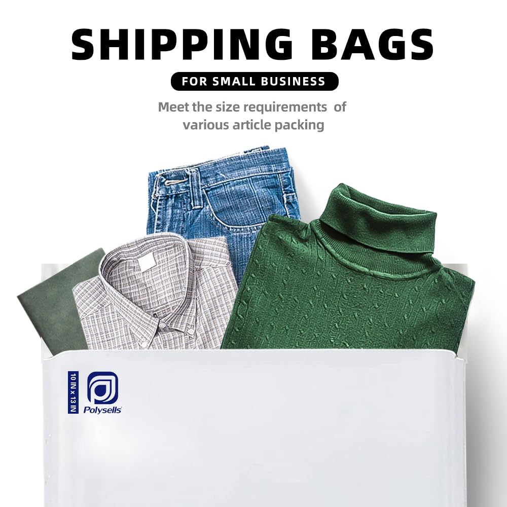 POLYSELLS 100 pcs 10x13 Inch White Poly Mailers Shipping Envelopes, Strong Adhesive Sealing, Waterproof, and Tear-resistant Postal Mailing Bags for Clothing, Books, and Accessories