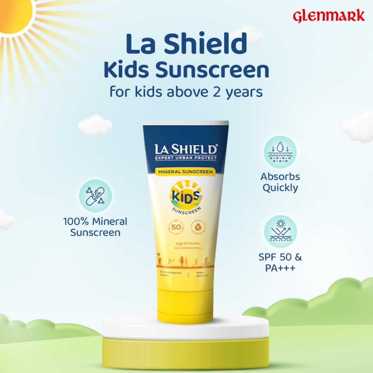 La Shield Kids Sunscreen Gel SPF 50 PA+++ | 100% Mineral Sunscreen | For kids above 2 years age |Enriched with Vitamin E and Hyaluronic Acid | Suitable for Sensitive skin | 4 hour water resistant | Fragrance free