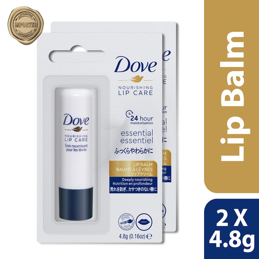 Dove Essential Nourishing Lip Care Balm, 24 hours Hydration, 4.8g (Pack of 2)