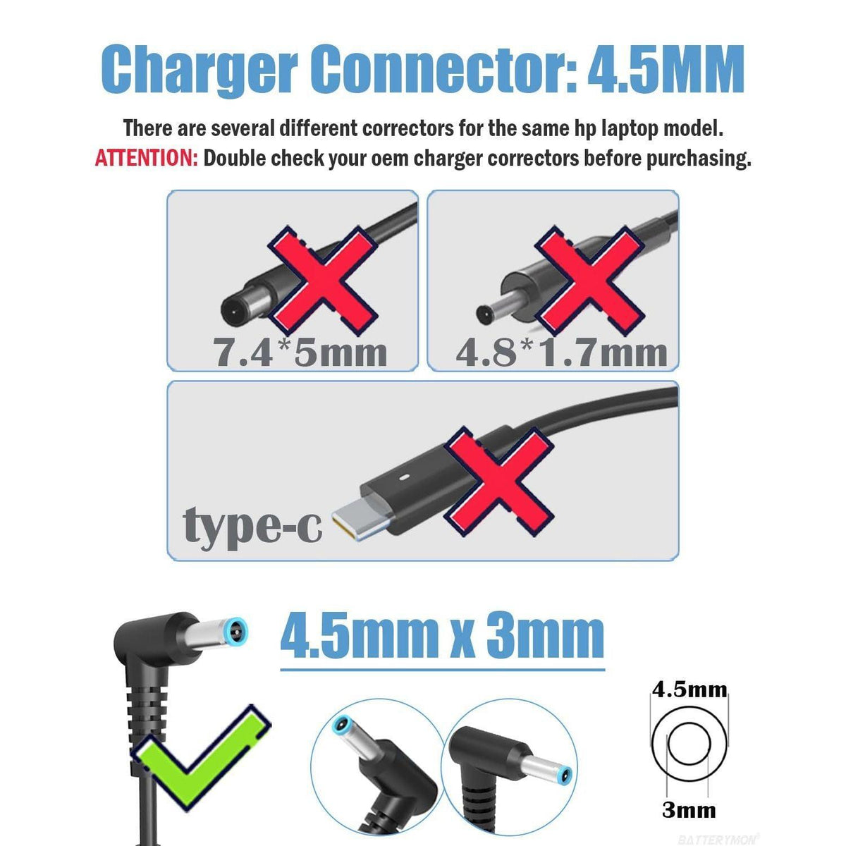 45W 19.5V 2.31A Laptop Power Adapter Charger Compatible with HP 741727-001 721092-001 719309-001 HSTNN-DA40 ADP-45WD B, Pavilion TouchSmart 11 13 15 Stream 14 13 Notebook Charging Cord with Blue Tip