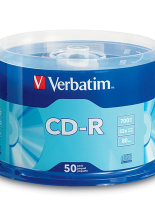 Verbatim CD-R Blank Discs 700MB 80 Minutes 52x Recordable Disc for Data and Music - 50 Pack Spindle,Silver