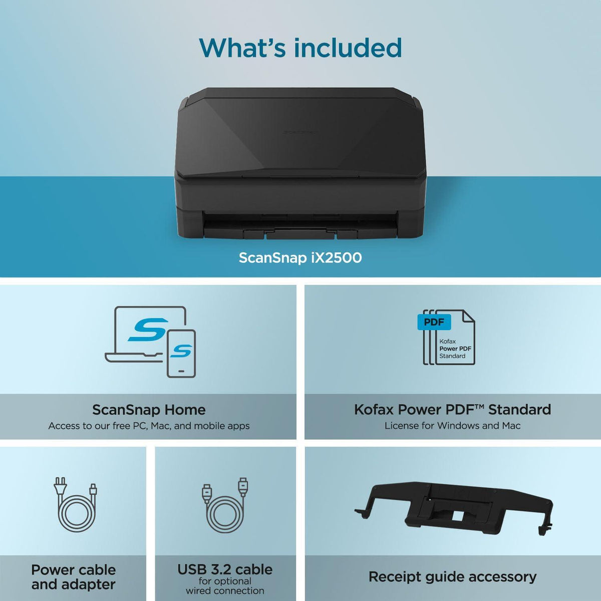 ScanSnap iX2500 Wireless or USB High-Speed Cloud Enabled Document, Photo & Receipt Scanner with Large Touchscreen and 100 Page Auto Document Feeder for Mac or PC, Black