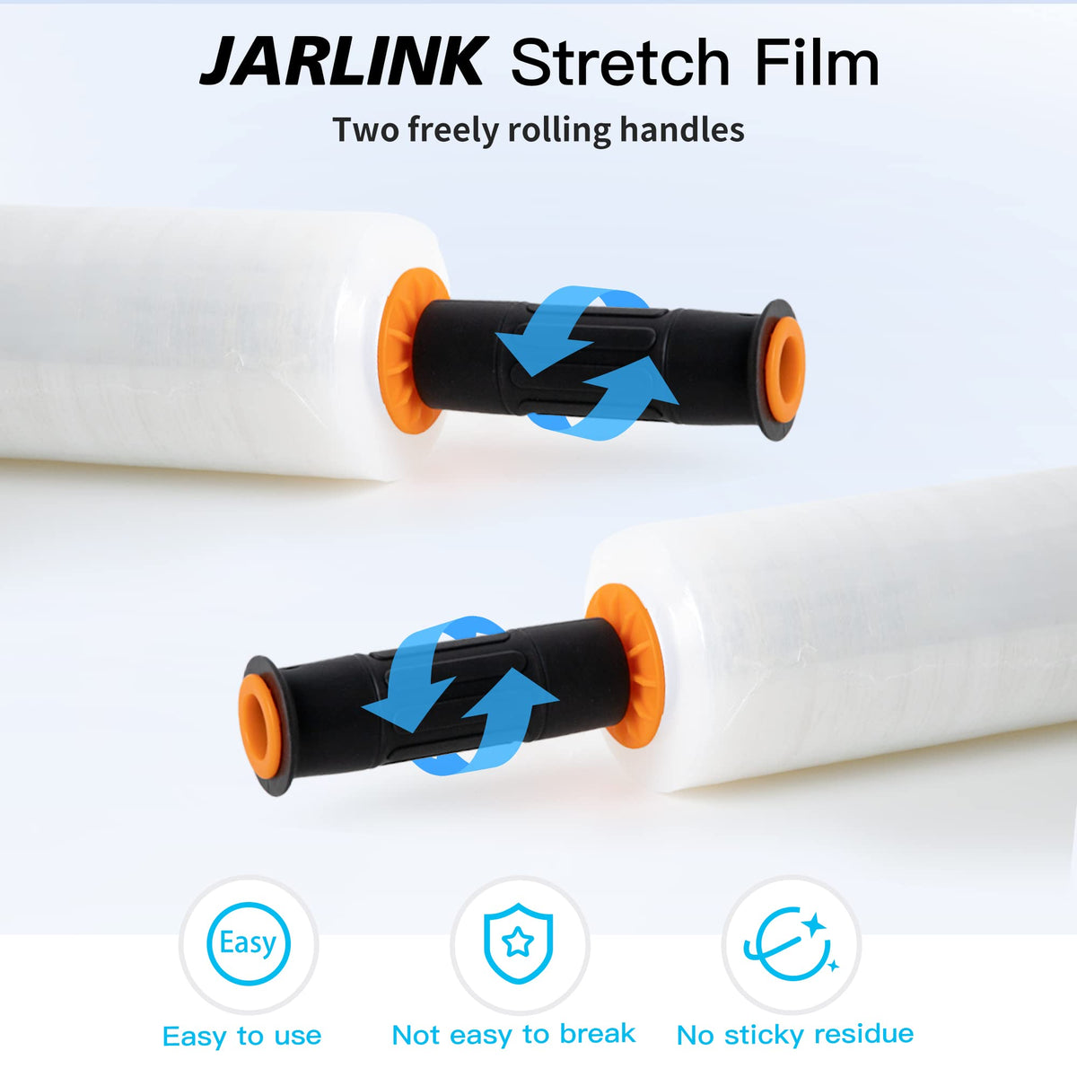 JARLINK Stretch Film, 15 Inch x 1000 Feet Shrink Wrap for Pallet Wrap, Industrial Strength Stretch Wrap with Handles, Moving Wrapping Plastic Roll, 60 Gauge, 2 Pack, Clear
