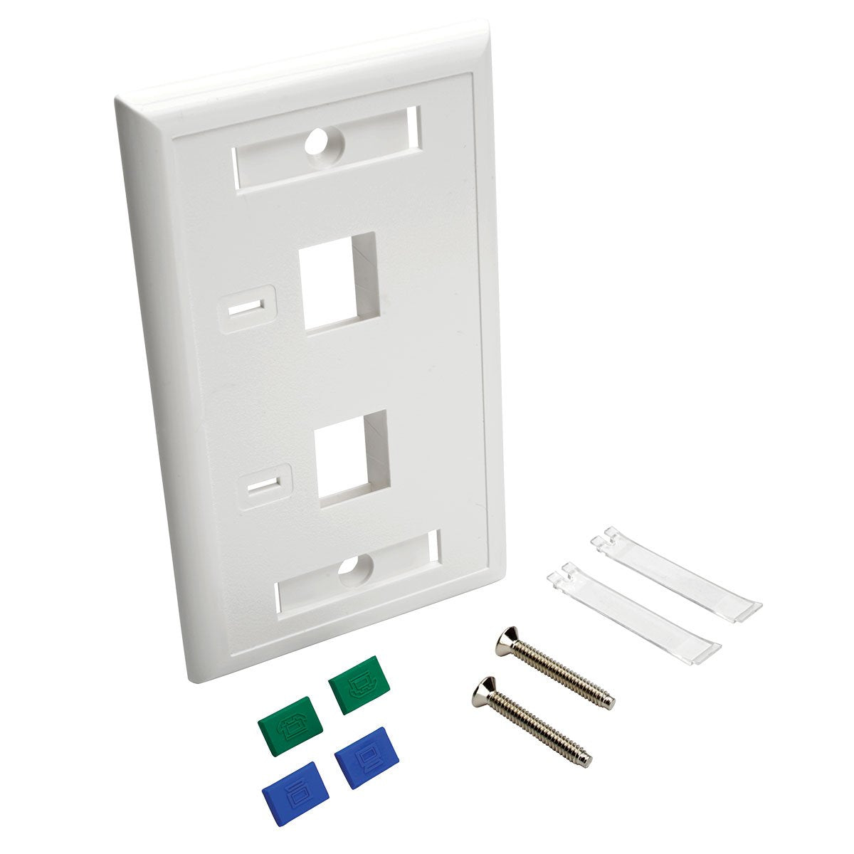 Tripp Lite Dual Outlet RJ45 Universal Keystone Face Plate / Wall Plate White, 2-Port(N042-001-WH)