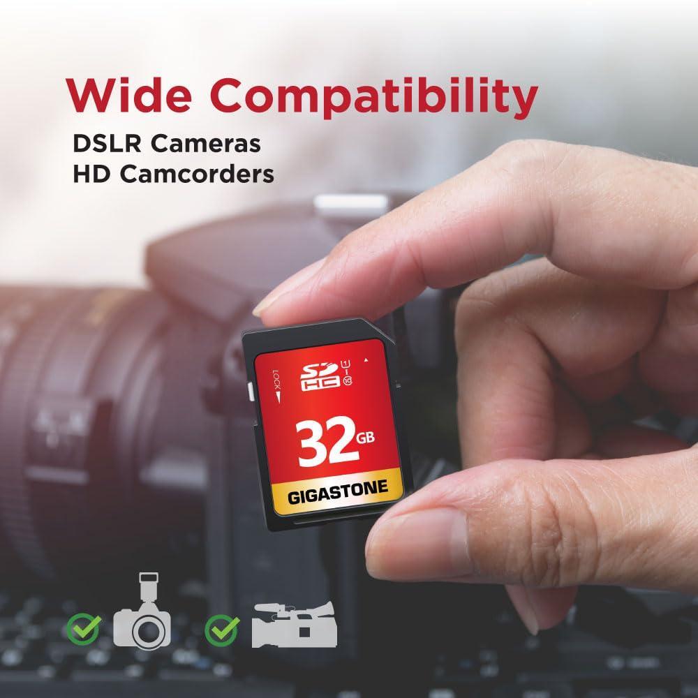 GIGASTONE 32GB SD Card 5-Pack UHS-I U1 Class 10 SDHC Memory Card High-Speed Full HD Video Compatible with Canon Digital Camera, SPYPOINT TACTACAM WOSPORTS Trail Camera, with 5 Mini Cases