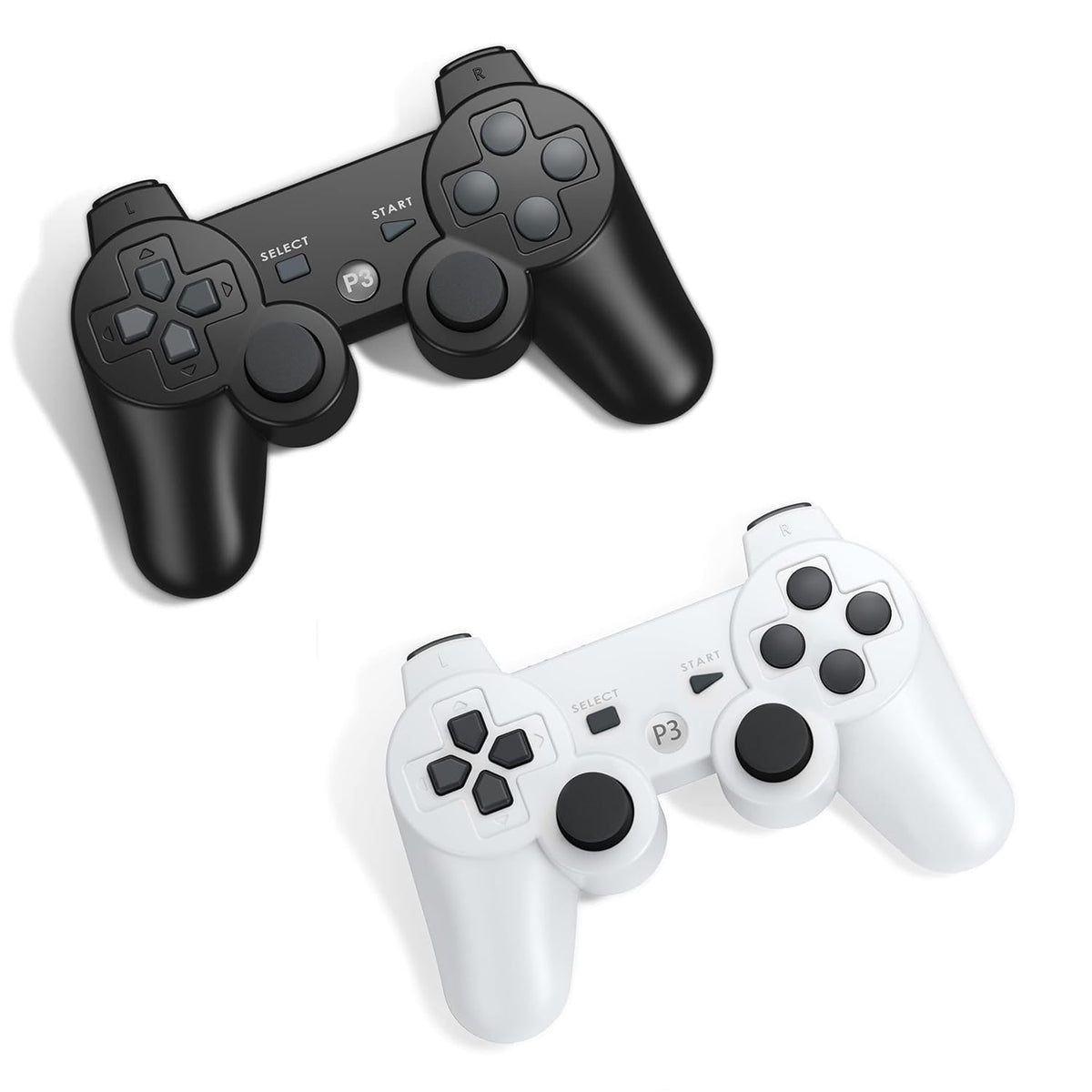 MOVONE wireless Controller for ps3 Rechargeable Game Wireless Controller 2 Pack with 2 Charging Cables, Compatible with Playstation3 (Black+White)