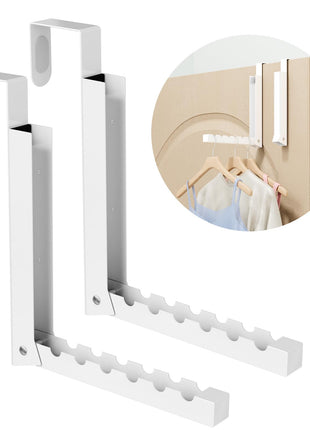 BAKON Over The Door Hanger Folding Clothes Drying Rack, Folding Hanging Coat Rack for Indoor Laundry Room Compact Small Space Foldable Portable Clothing Hanger Hook Collapsible- 2 Pack