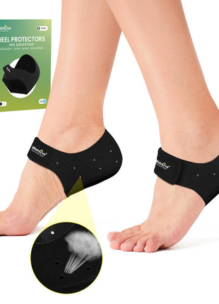 Welnove Gel Heel Protector Cups, Inserts Pads for Women Men, Plantar Fasciitis, Heels Spur Pain Relief, Achilles Tendonitis Dry Cracked Heel Support Cushion Black (W 4.5-9 / M 5-8)
