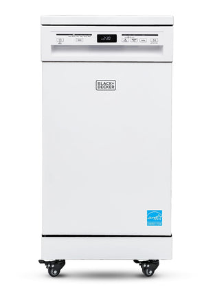 BLACK+DECKER 18-Inch Portable Dishwasher, Energy Star, BPD8W, White | 8-Place Setting Capacity, Mobile Dish Washer with 6 Wash Programs, LED Display, Stainless Steel Tub