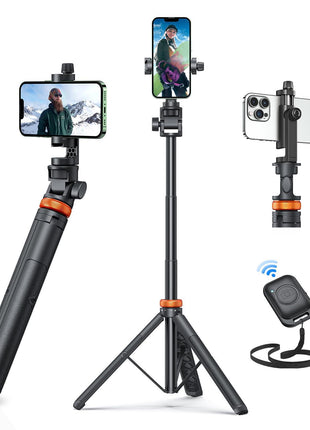 EUCOS 62" Phone Tripod, Tripod for iPhone & Selfie Stick with Remote | Extendable Cell Phone Stand & Ultimate Phone Holder, Solidest Phone Stand Compatible with iPhone/Android