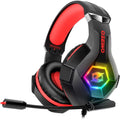 Ozeino Gaming Headset for PC, Ps4, Ps5, Xbox Headset with 7.1 Surround Sound, Gaming Headphones with Noise Cancelling Mic RGB Light Over Ear Headphones for Xbox Series X/S, Switch -Red