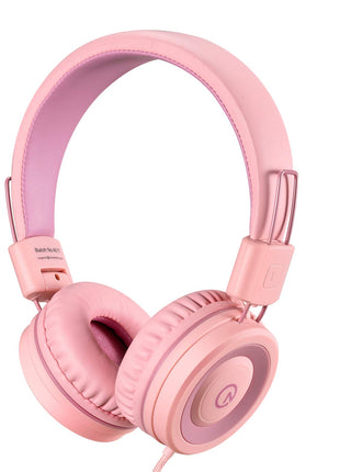 noot products Kids Headphones K11 Foldable Stereo Tangle-Free 5ft Long Cord 3.5mm Jack Plug in Wired On-Ear Headset for iPad/Girls/Boys/School/Laptop/Travel/Plane/Tablet-Soft Pink