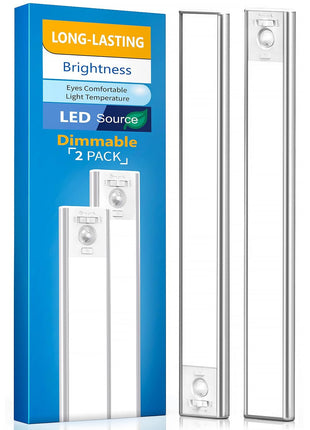 Under Cabinet Lighting, LED Motion Sensor Light Indoor, 2200mAh USB Rechargeable Closet Lights Battery Operated, Stick On Magnetic Wireless Dimmable Under Counter Lights for Kitchen(2 Pack)