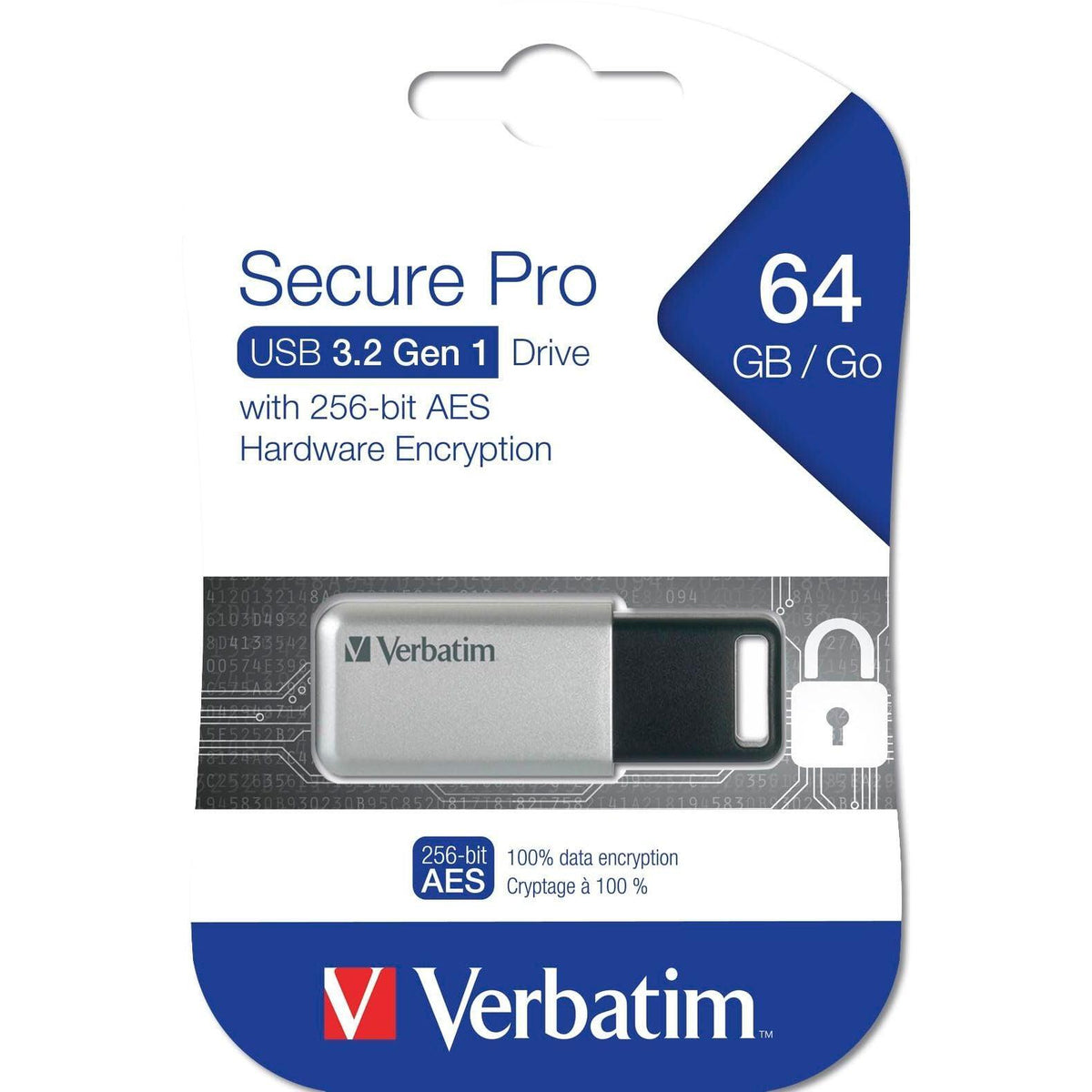 Verbatim 64GB Store'n' Go Secure Pro USB 3.0 Flash Drive with AES 256 Hardware Encryption - Silver