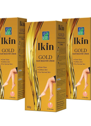 Ikin Gold Hair Remover Cream 60gm, Pack of 3 (3 x 60g) Hair Removal Cream for Women | Suitable for Legs, Underarms & Bikini Line | For Normal Skin