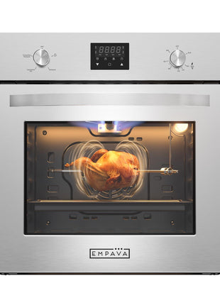 Empava 24" Single Gas Wall Oven Bake Broil Rotisserie Functions with Digital Timer and Convection Fan in Stainless Steel