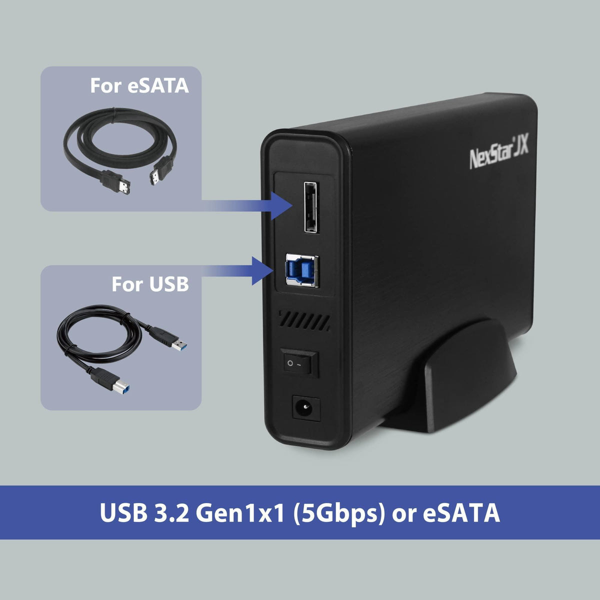 Vantec NexStar JX, USB 3.2 Gen1x1, 3.5" or 2.5” SATA III HDD/SSD Drive Green Enclosure with eSATA (NST-358SU3-BK), Black