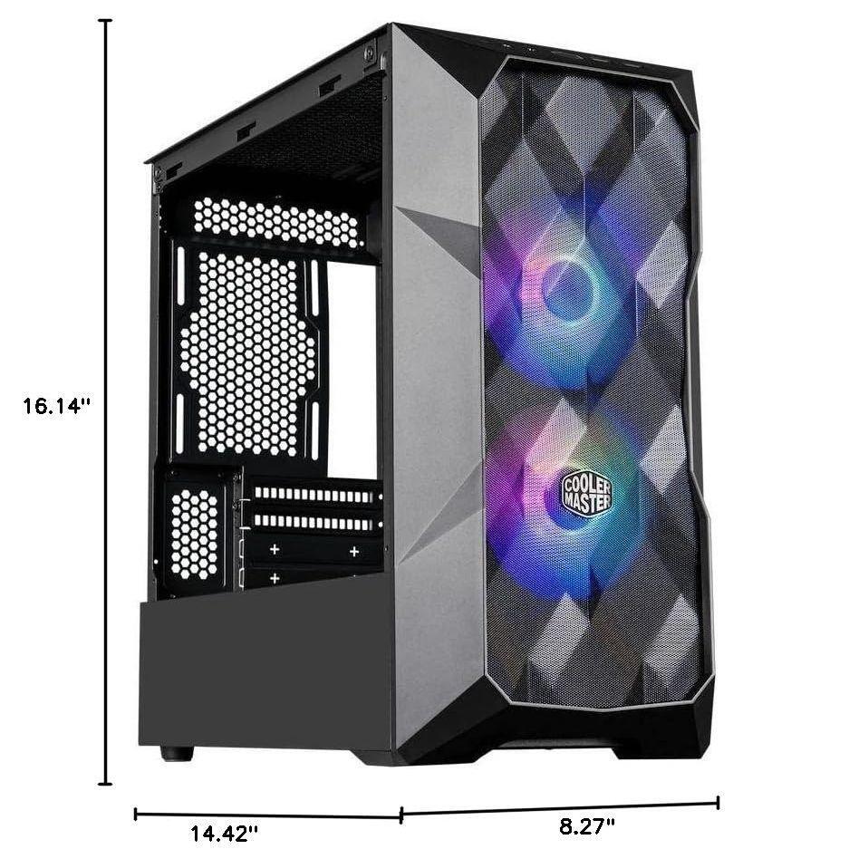 Cooler Master TD300 Mesh White Micro-ATX Tower with Polygonal Mesh Front ana Removable Top Panel, ARGB/PWM Hub Tempered Glass, Dual Sickleflow PWM ARGB Lighting Fans