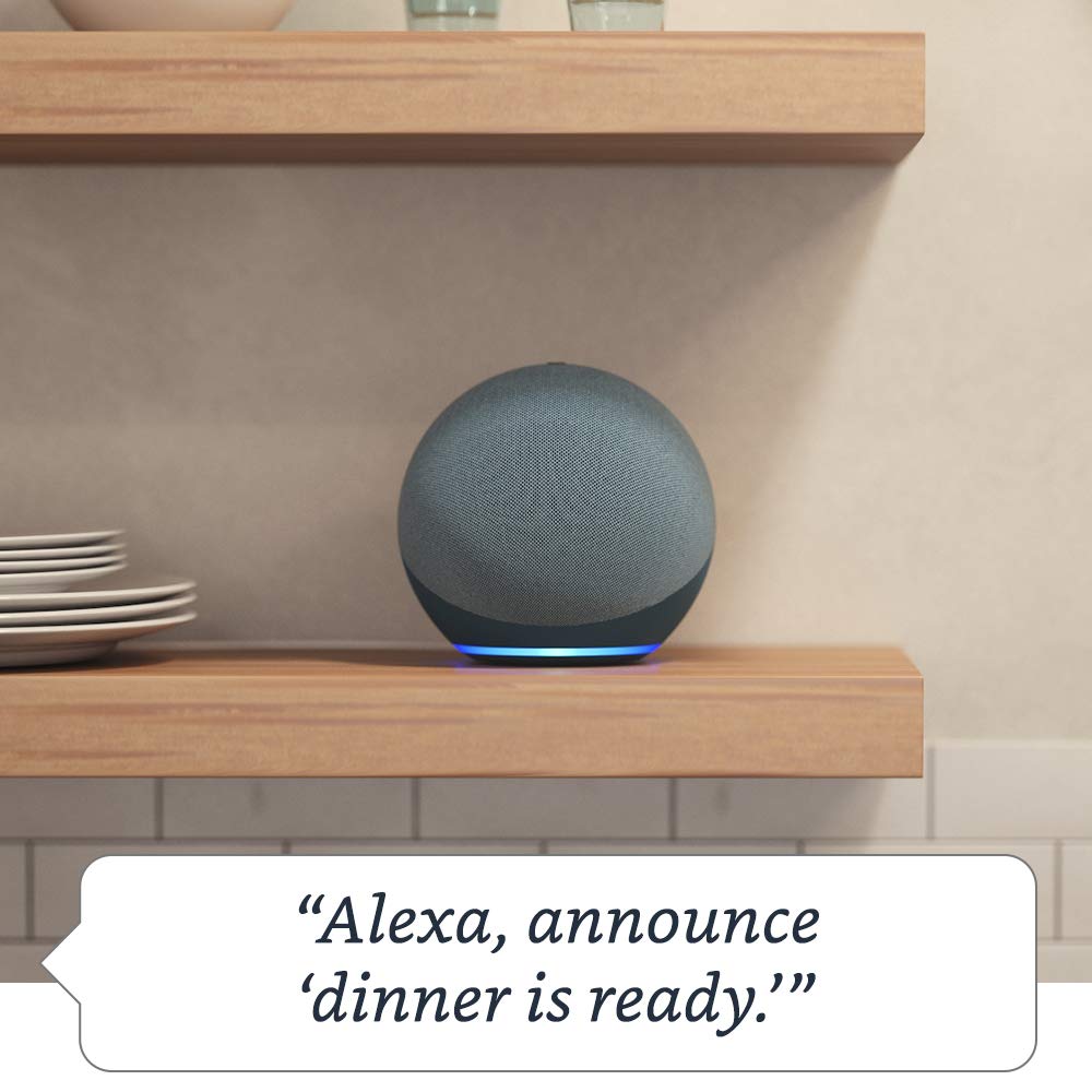 Amazon Echo (newest model), Alexa speaker with premium sound, Ideal for large bedrooms, living rooms and kitchens, Glacier White