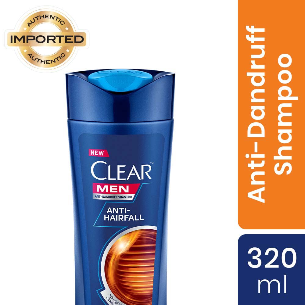 Clear Men Anti-HairFall Anti-Dandruff Shampoo for Itchy Scalp with Vitamin B3 & Taurine, Reduces Hair Loss Up To 10 Times & Prevents Recurring Dandruff, Deep Cleanse & Nourishes Hair Shafts (320 ml)