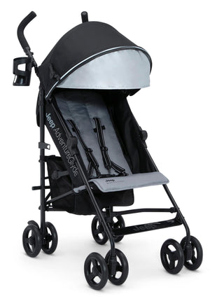 Jeep AdventureGlyde Stroller by Delta Children - Lightweight Travel Stroller with Smoothest Ride & Compact Fold, 3-Position Recline, Extra Large Storage Basket, Black/Grey